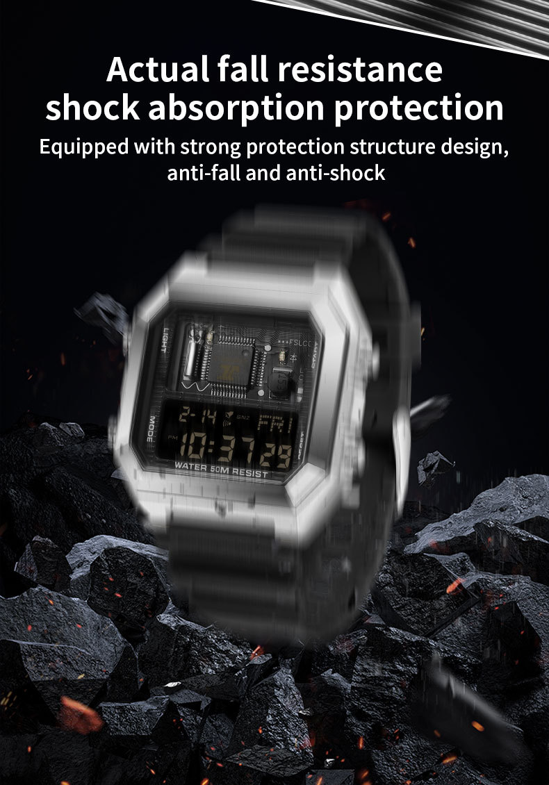 Sanda 6216 Square Waterproof Sports Digital watch for Men Students