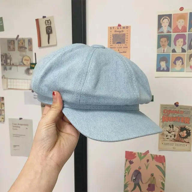 Dark Blue Denim Octagonal Cap Sun Protection Light Denim - Shop at LoveMi