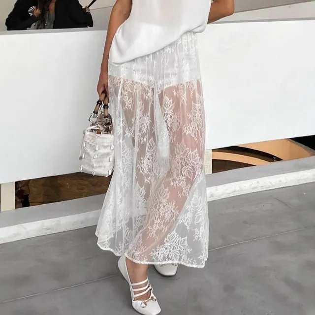Sexy Brocade Lace See through White Jacquard All match Tutu White - Shop at LoveMi