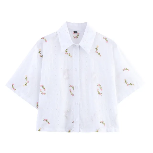 Puff Sleeve Embroidered Flower Shirt Shorts Top - Shop at LoveMi