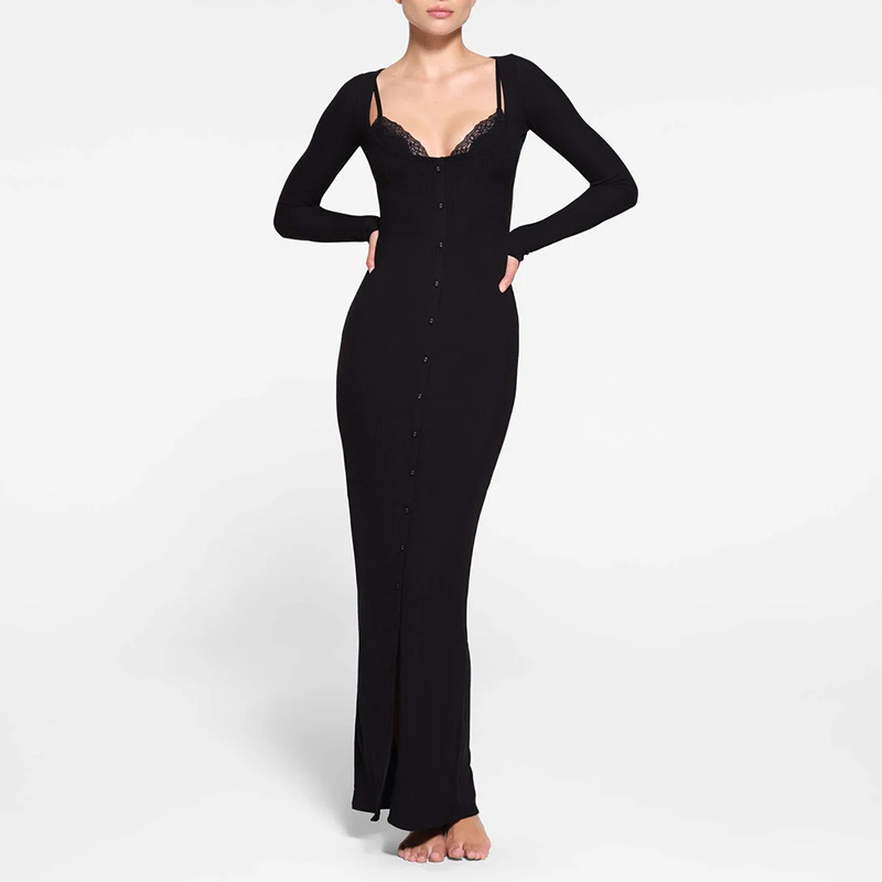 Suspenders Fake Two-piece Long Sleeve Slim Fit Dress