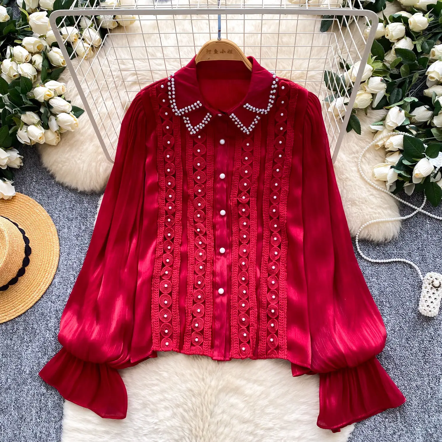 French-style Soft Skin-friendly And Breathable Beaded Blouse