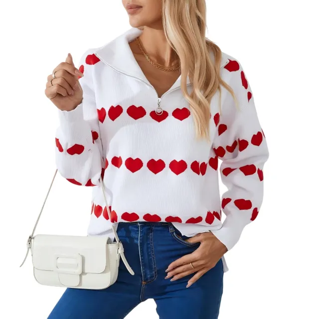 Female With Hearts Contrast Color Pullover Top White - Shop at LoveMi