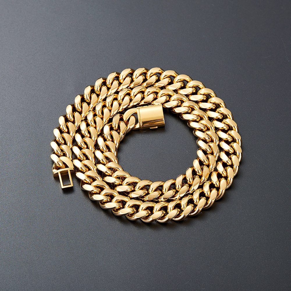 Stainless Steel Gold Cuban-link Necklace With A Hidden Clasp
