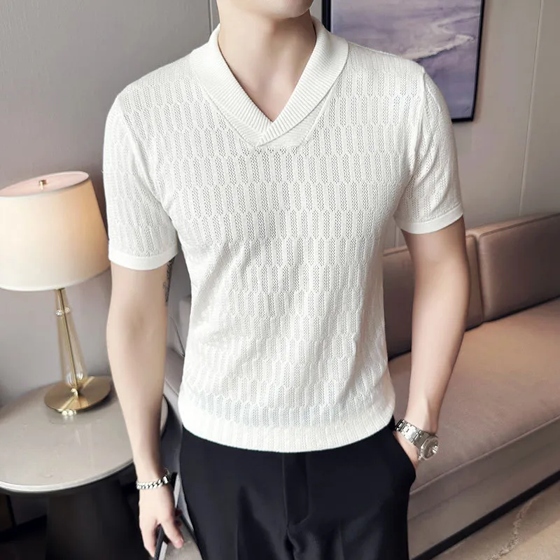 Hollow Lapel Pullover Short-sleeved Clothes - White