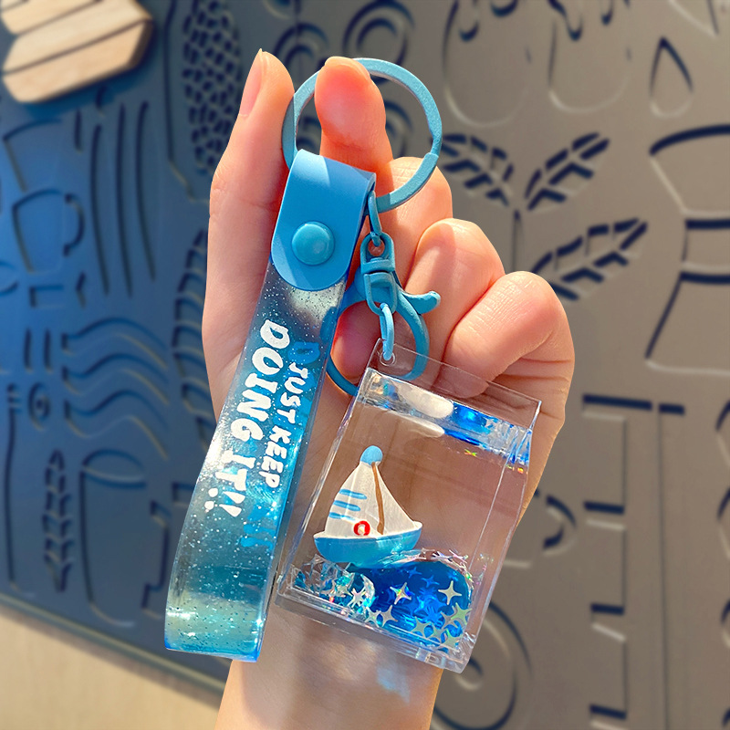 Acrylic Sailboat Oil Quicksand Car Keychain Pendant - Image 5