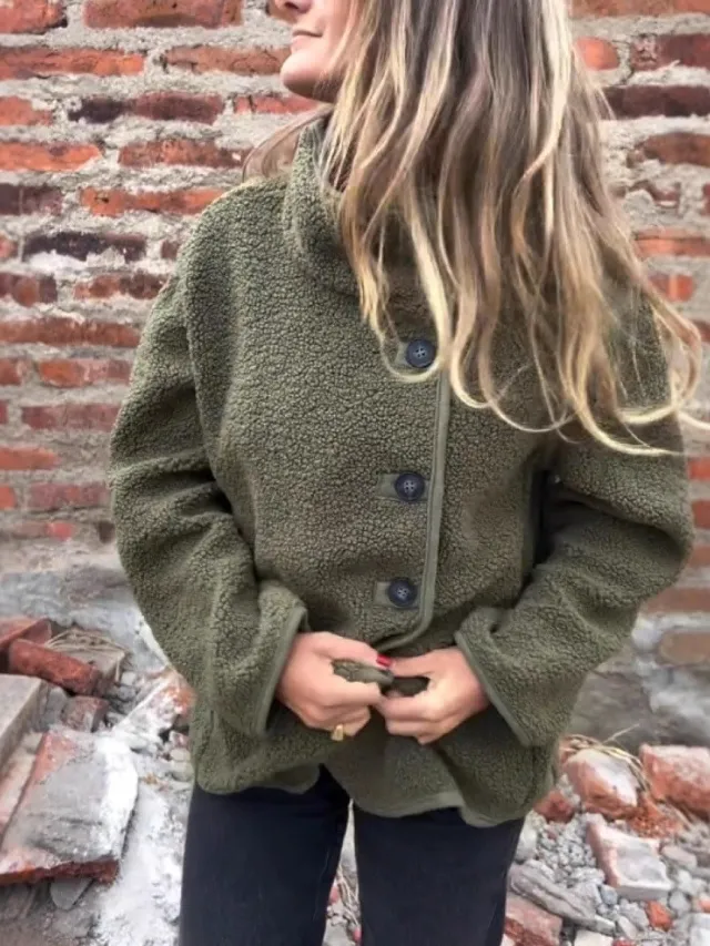 Button Furry Coat Lapel Button Loose And Warm Fleece Shirt Green - Shop at LoveMi