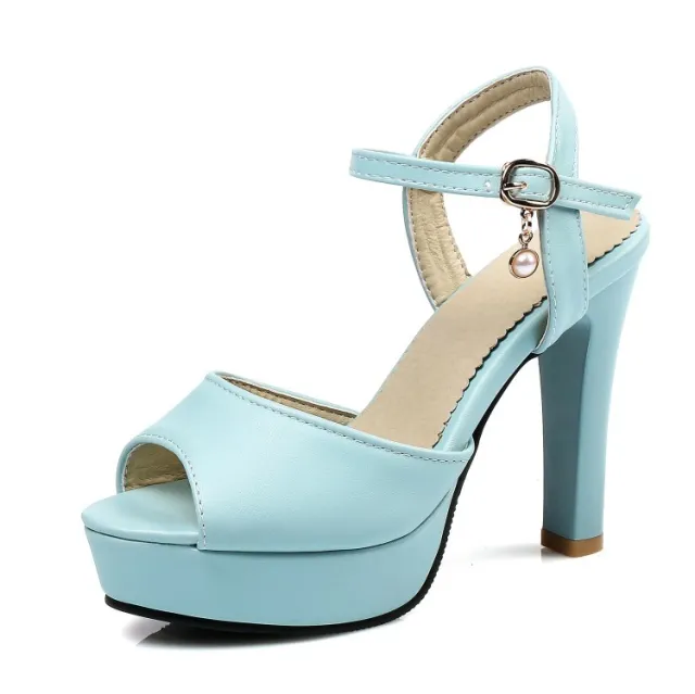 Stiletto Heel Platform Buckle Peep Toe Plus Size Sandals Blue - Shop at LoveMi