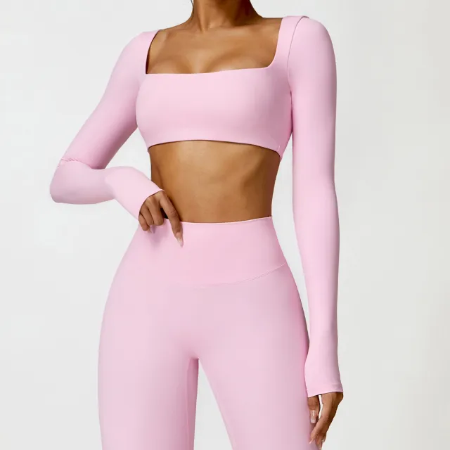 Women's Tight Long Sleeve Yoga Wear Running Workout T shirt Top Cherry Blossom Pink - Shop at LoveMi