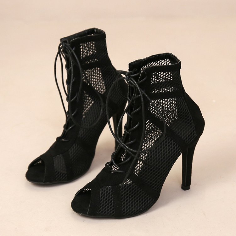 Mesh Sandals Fashionable Crisscross Straps Stiletto Heel