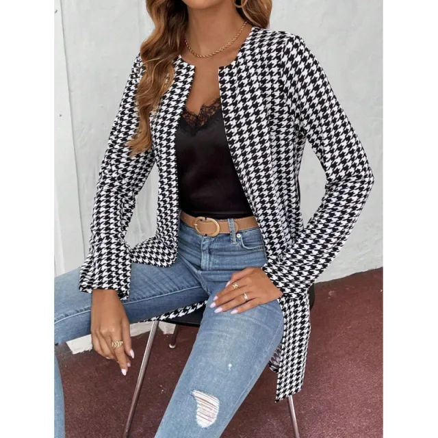 Women's Clothing Houndstooth Long Coat Color - Shop at LoveMi