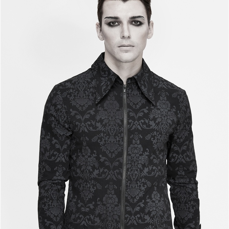 Men's Long Sleeve Stand Collar Zipper Embroidered Shirt — image 1