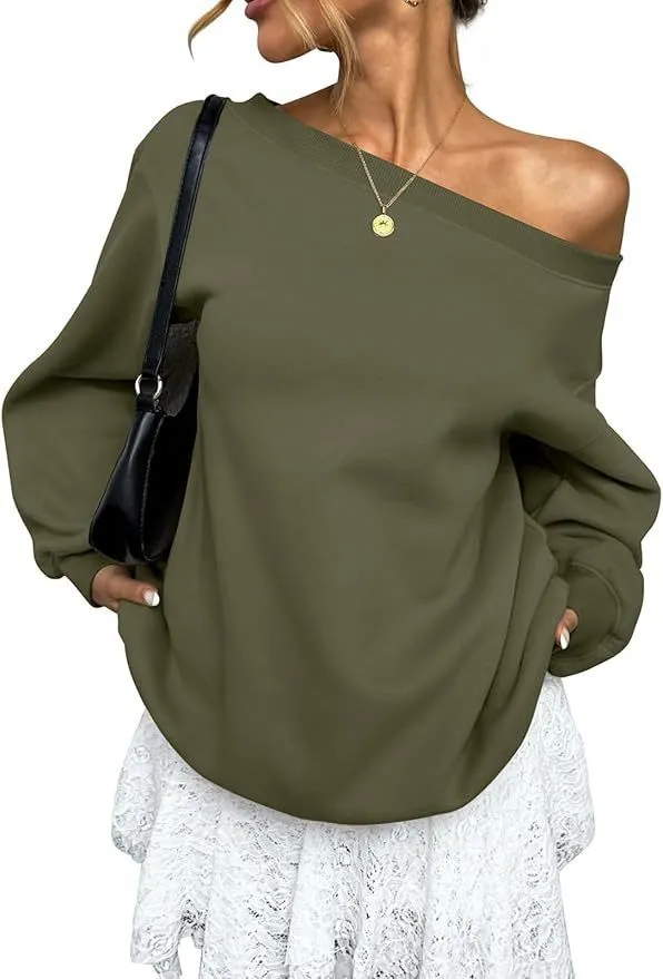 Sweaters Women's Clothing Solid Colour Diagonal Collar - Army Green