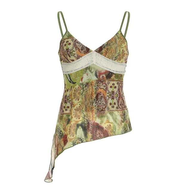 Vintage Printed Small Vest Sling Top Green - Shop at LoveMi