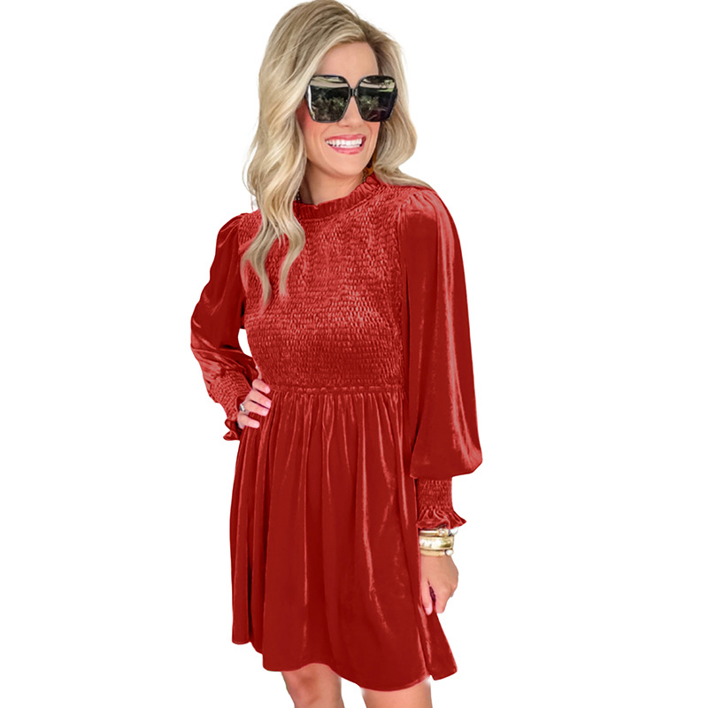Velvet Smocking Long Sleeve Dress, picture 10 of 11