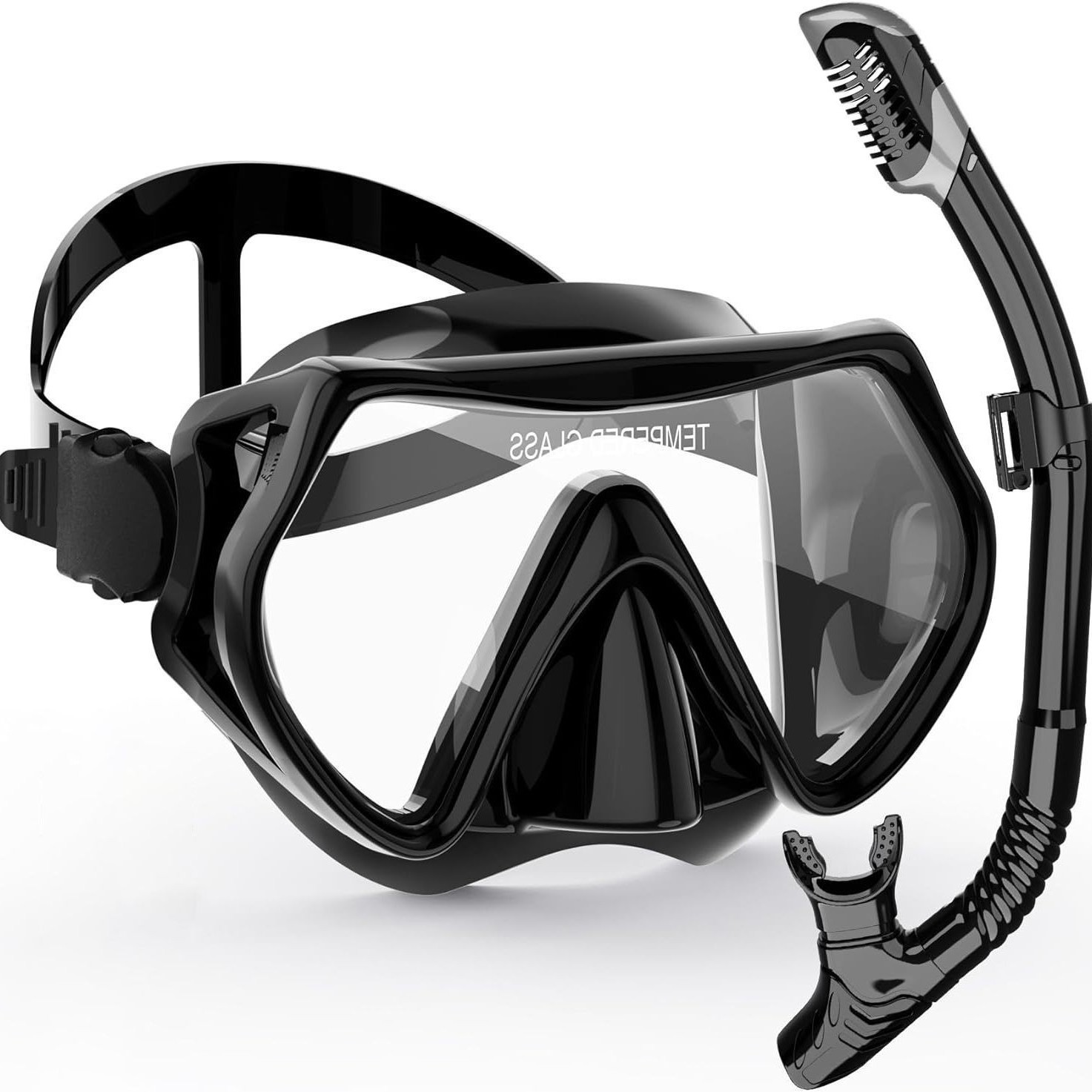 Tempered glass dry snorkel mask set (grey-free size)