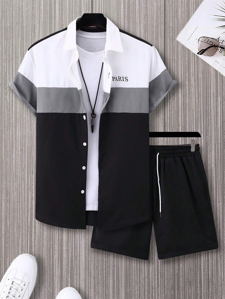 Mens 3D Digital-Print Shirt And Sports Suit Set