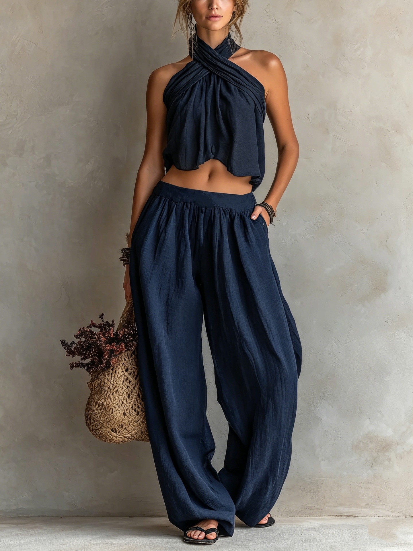 Women's Wide-Leg Pants Set – Full Outfit View