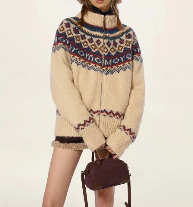 Vintage Sweater Women Autumn Thickening Turtleneck Knitting Cardigan College Coat Apricot - Shop at LoveMi