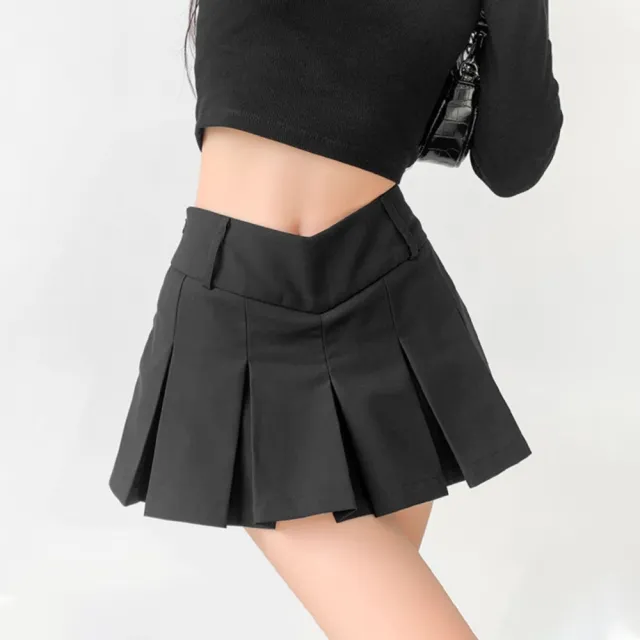 Women's Preppy Style Sexy V Waist Ultra Short Anti exposure A Line Skirt Black - Shop at LoveMi