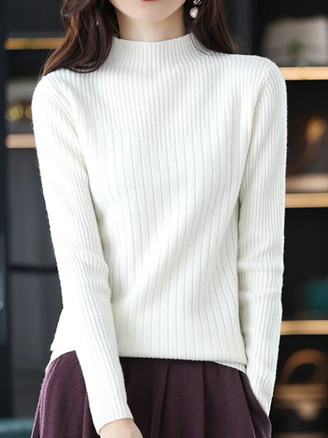 Knitted Fashion Slimming Knitted Bottoming Shirt Women's Long Sleeve White - Shop at LoveMi
