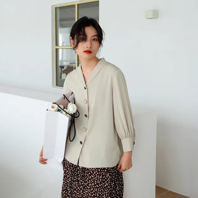 Real Shot Design Sense Niche Chiffon Shirt For Women Spring And Summer New Three quarter Sleeve Temperament Slimming Shirt Green - Shop at LoveMi