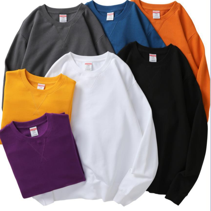 AG380g Pure Cotton Heavyweight Loop Round Neck Men's Hoodie with Inverted Triangle Solid Color Print, Trendy Brand for Men