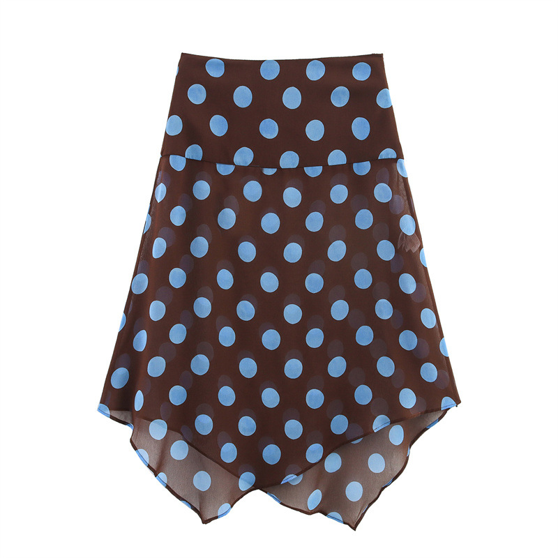 New Thin Scarf Polka Dot Hanging Collar Top Asymmetric Skirt