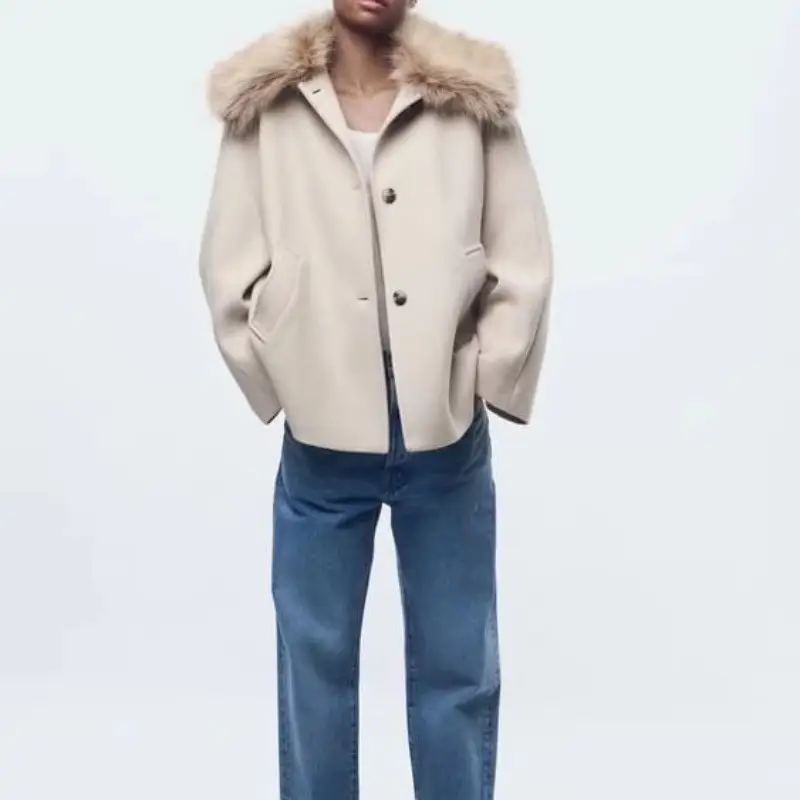 Lapel Wool Blended Woolen Slim Coat