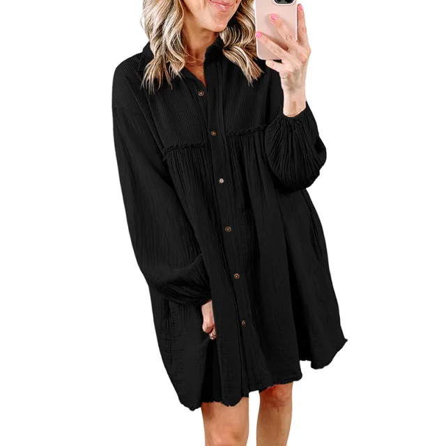 Thin Patchwork Pleated Long Sleeve Dress Lc6117009 Black - Shop at LoveMi