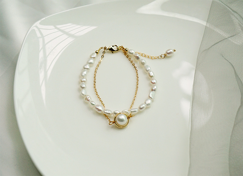 Women's Baroque Freshwater Pearl Simplicity Double-layer Bracelet