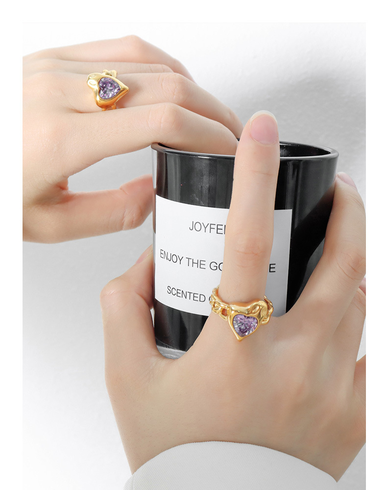Non Fading Titanium Steel Gold-plated Heart-shaped Ring