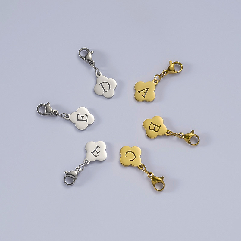 Titanium Steel Bracelet And Necklace Lobster Clasp Accessories 26 Four-leaf Clover Letter Charms