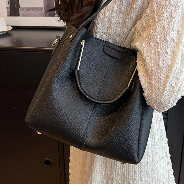 Women's Large capacity Crossbody Autumn All matching Korean style Textured Portable Bucket Bag Black - Shop at LoveMi
