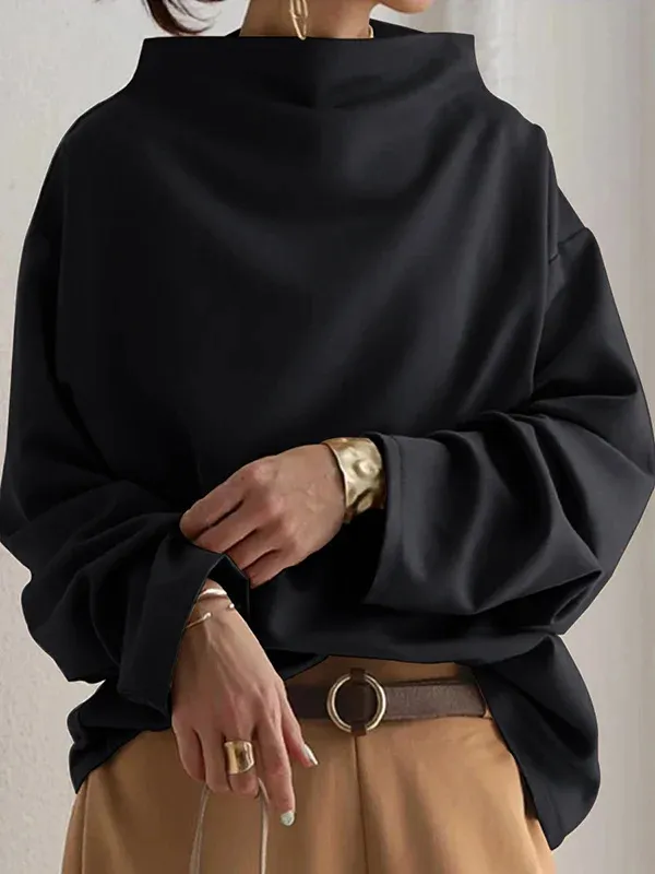 Women's Solid Color Base Loose Casual Top Black - Shop at LoveMi