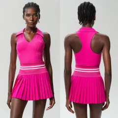 V Stand Collar Tennis Suit Suit Women's Plus Size High Waist - Rosy Red - View 1