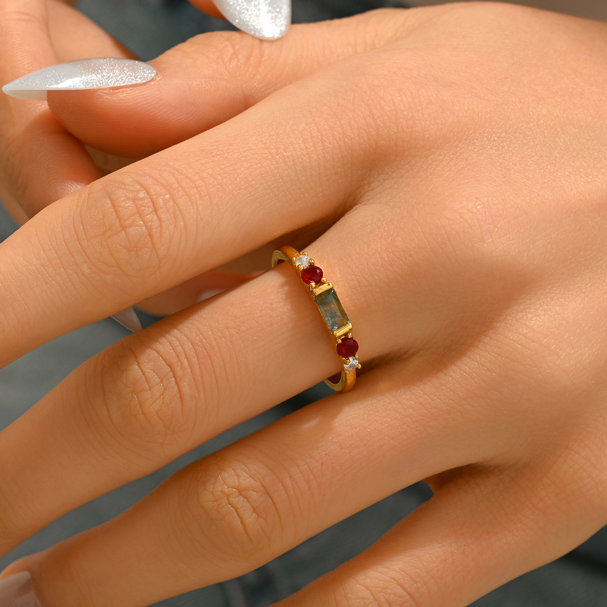 Fashionable Light-luxury Vintage Copper Ring With Natural Stone