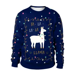 Women's Christmas Cute Alpaca Printed Crew Neck Sweatshirt - Sb102 011-Xxl - View 1