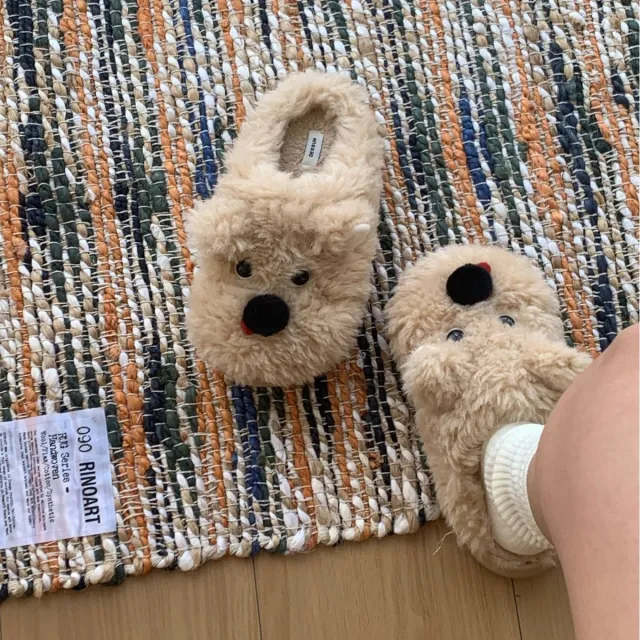 Women's Winter Plush Cartoon Puppy Cotton Slippers Khaki - Shop at LoveMi