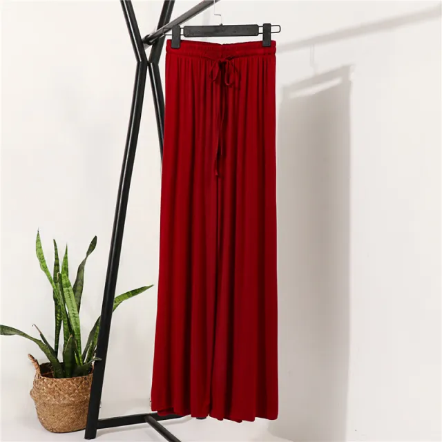 High Waist Cuprammonuium Loose Thin Casual Pants Wine Red - Shop at LoveMi