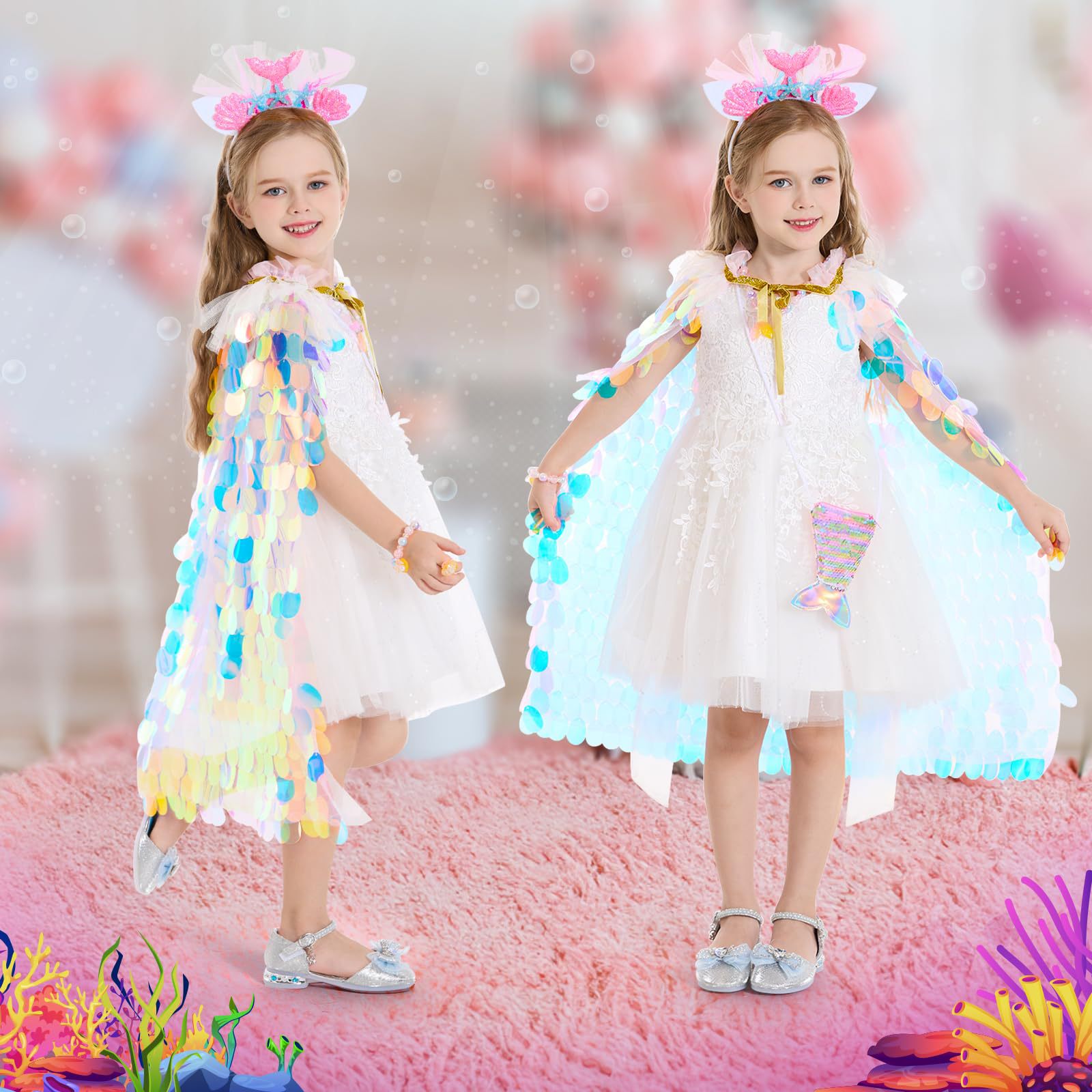 Children's Mermaid Sequin Princess Cape Children's Day Costume Set