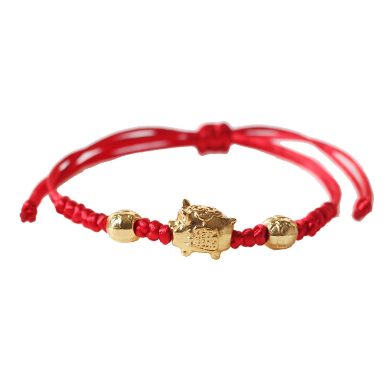 Braided Red Rope Alloy Piggy Bracelet Adjustable