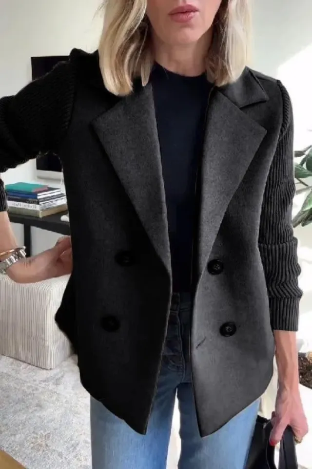 Women's Elegant Wool Stitching Woolen Coat Commuter Suit Black - Shop at LoveMi