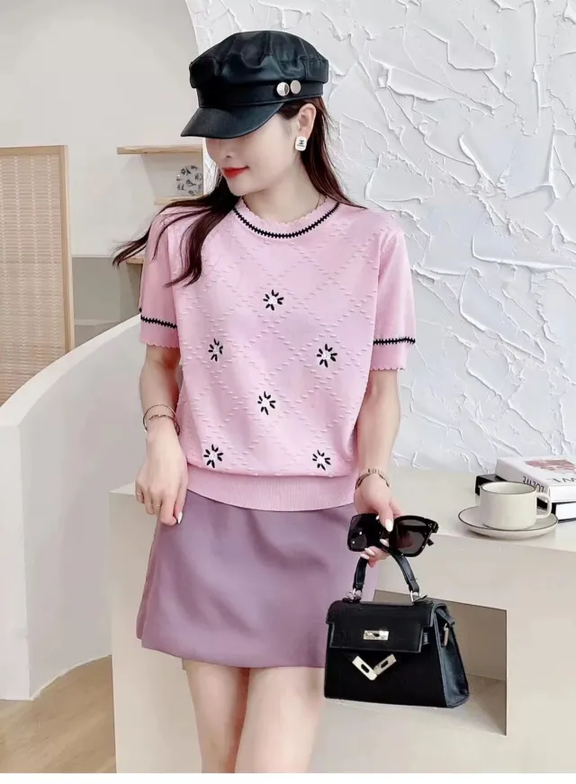 Embroidered Classic Style Ice Silk Sweater Women's Clothing Pink 39155 - Shop at LoveMi