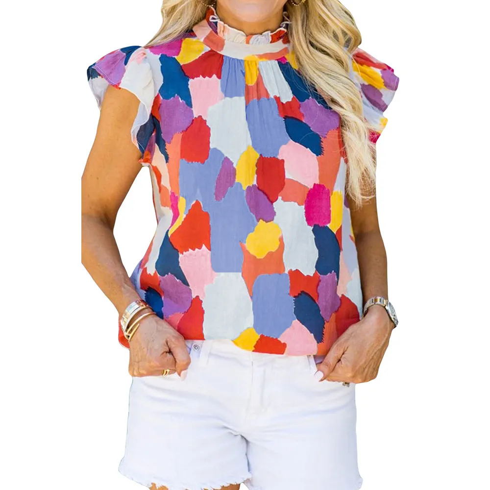 Color Block Contrast Color Short Sleeve T-shirt Female Outerwear Top - Red