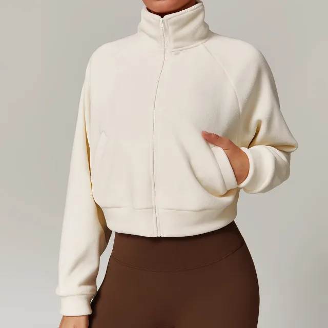 Stand Collar Yoga Clothes Warm Coat For Women Milky White - Shop at LoveMi