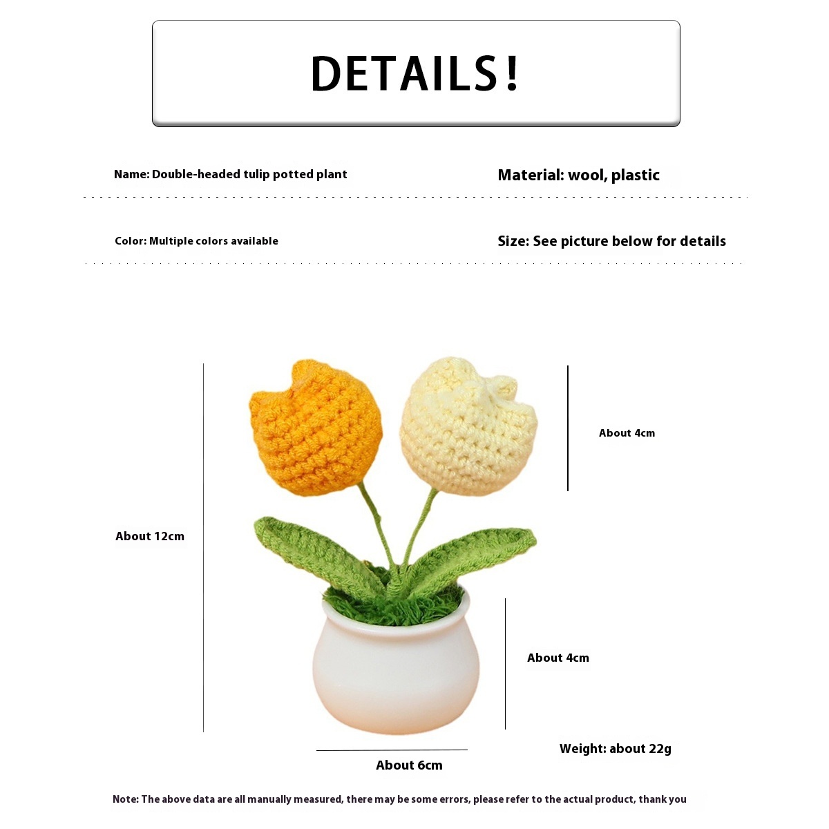 Finished Handmade Crocheted Wool Tulip Small Pot Plant