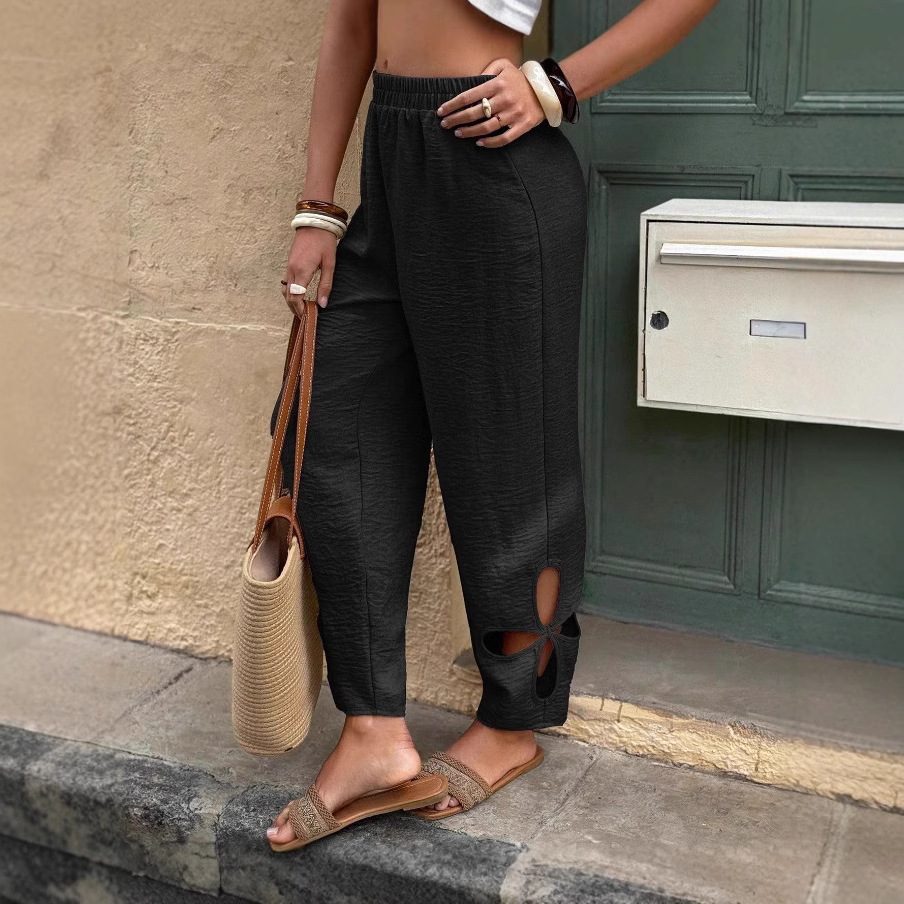 Everyday Side-pocket Hollow-out Full-length Comfortable Womens Pants