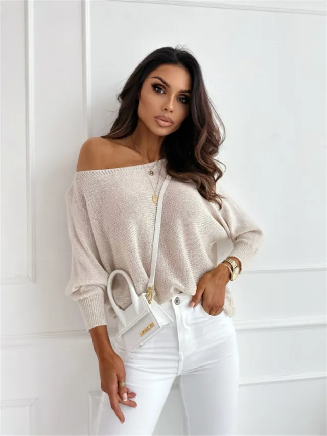 Outer Collar Solid Color Loose Knitted Coat Casual Sweater Apricot - Shop at LoveMi