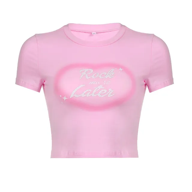 Slim Fit Midriff baring Love Letter Printed T shirt Top Pink - Shop at LoveMi